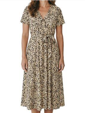 EVRI Leopard Print Wrap Midi Dress Tie Waist High Low Plus Size 0X